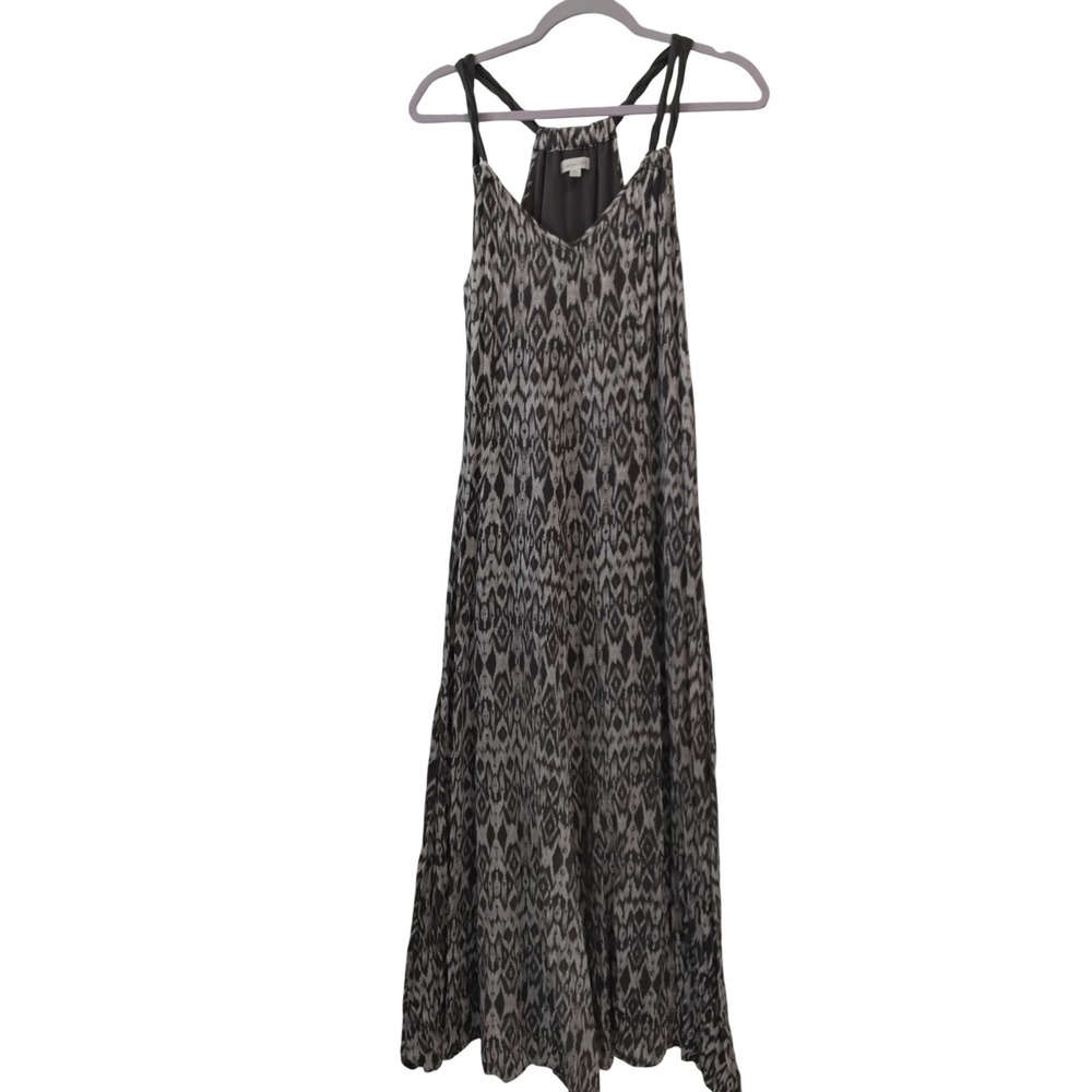 Garnet Hill Gray Ikat Diamond‎ Cotton Maxi Dress Small Sleeveless V-Neck Halter